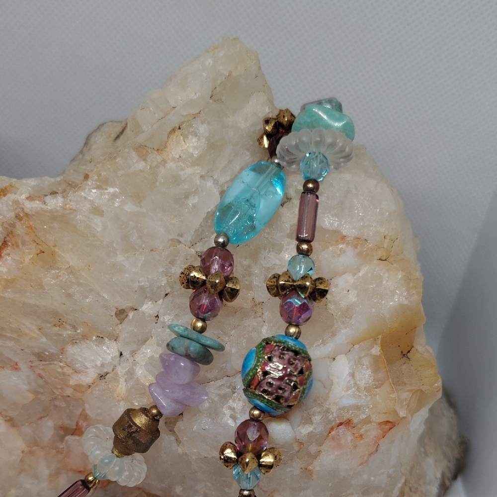 Artisan Semi Precious Gemstone And Glass Beaded Necklace - Picture 2 of 5